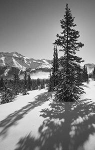 At the Peyto Lake lookout in early June, white glistening snow still remains after a late spring snowfall. - 777 Photograph