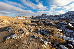 Scenic landscape photograph of Toadstool Geologic Park in western Nebraska after snow. - Nebraska Photograph