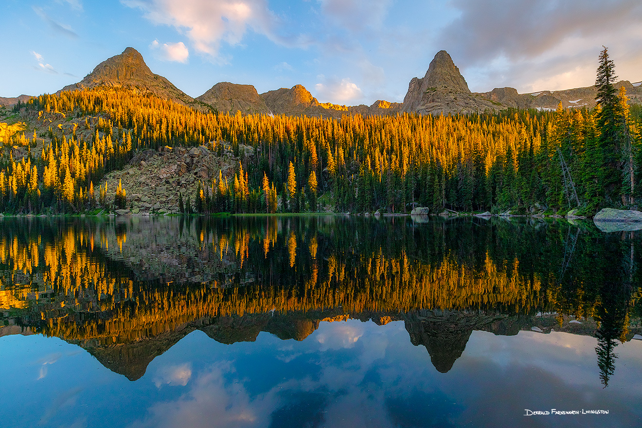 Landscape photograph of sunset on Spirit Lake in Rocky Mountain National Park, Colorado. - Colorado Picture