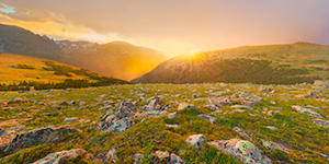 A landscape photograph of a beautiful sunset on the tundra of Rocky Mountain National Park in Colorado. - Colorado Landscape Photograph