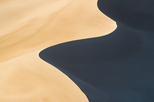 Morning sun streams across Great Sand Dune National Park and Preserve creating contrasts among the dunes. - Colorado Photograph