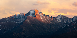 A scenic landscape photograph of Long's Peak in Rocky Mountain National Park, Colorado at Sunset. - Colorado Photograph