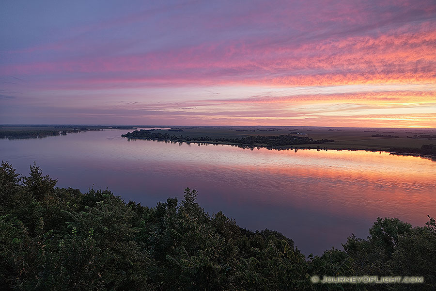 A beautiful sunrise illuminates the Missouri River from the scenic overlook at Ponca State Park in Dixon County. - Nebraska Photography