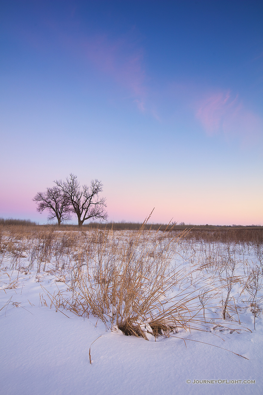 On a cold, winter day, dusk falls upon the prairie at Boyer Chute National Wildlife Refuge in eastern Nebraska. - Boyer Chute Picture