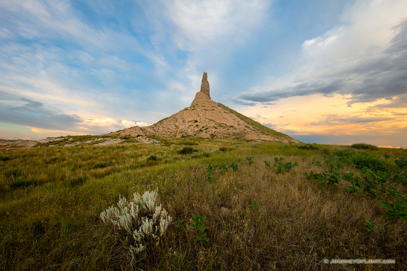 A scenic landscape Nebraska photograph of dusk at Chimney Rock in western Nebraska. - Nebraska Picture