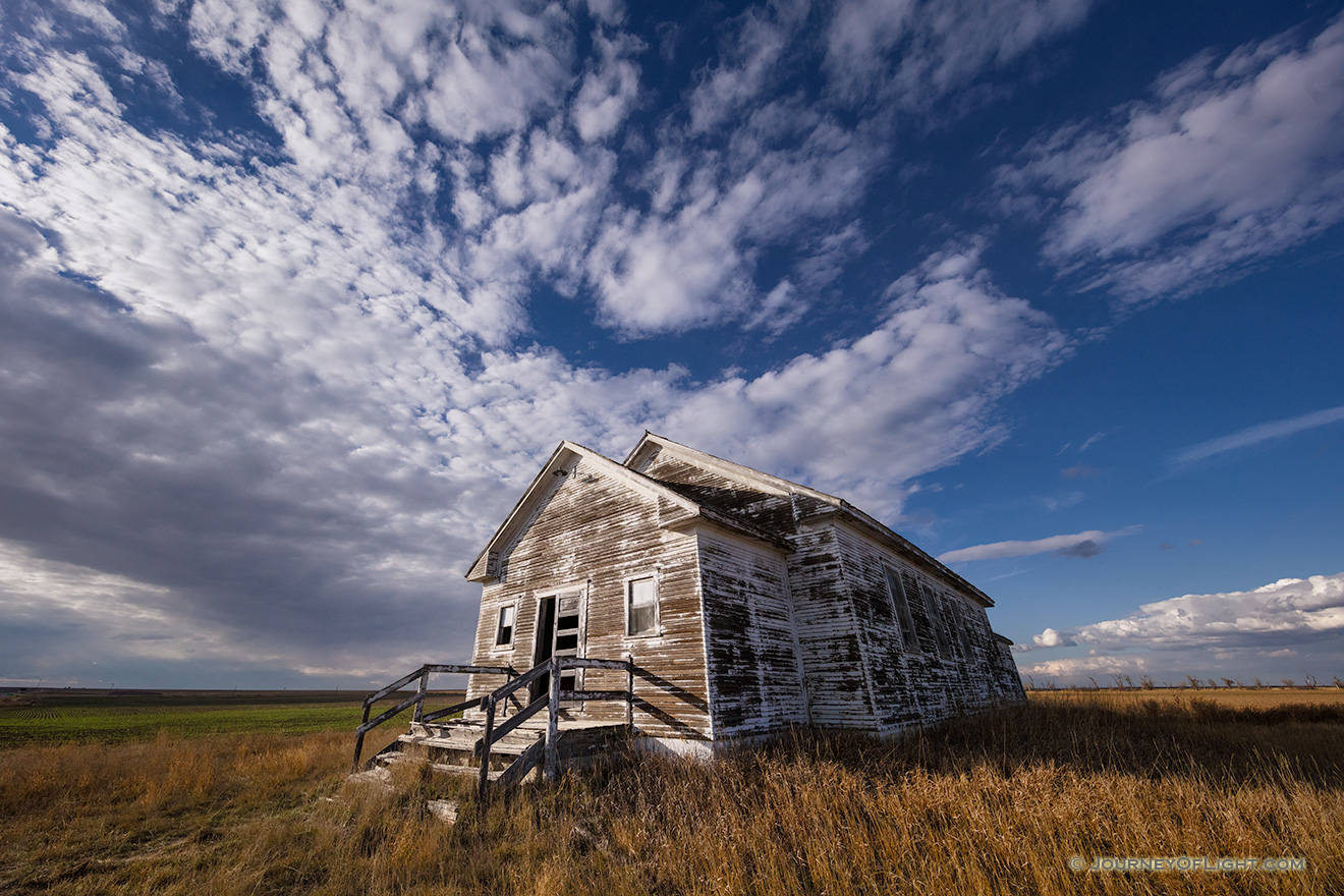 A scenic photograph of an old one-room schoolhouse in the pandhandle of Nebraska. - Nebraska Picture