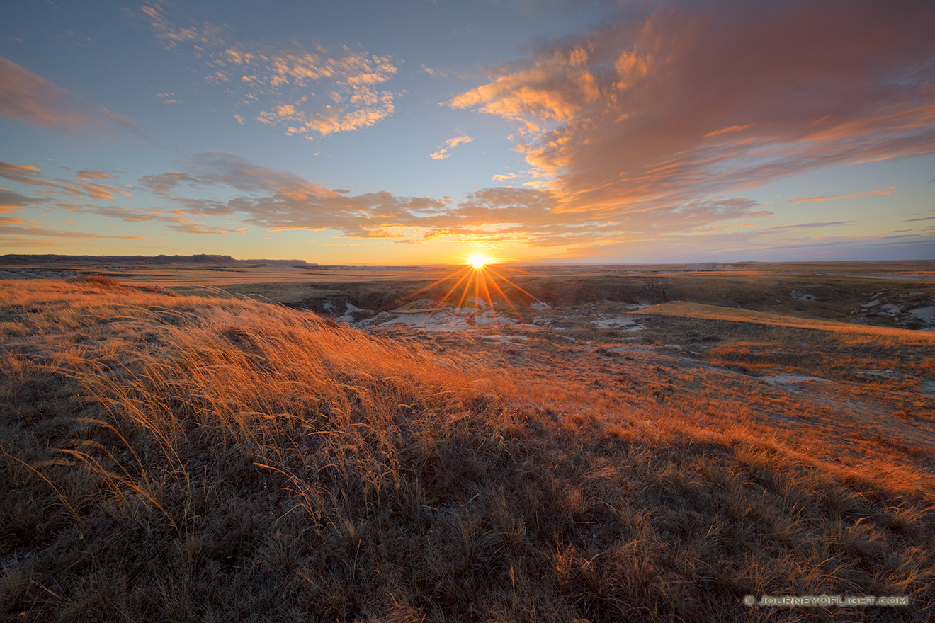 Scenic landscape photograph of a sunset over the prairie at Oglala National Grasslands. - Nebraska Picture