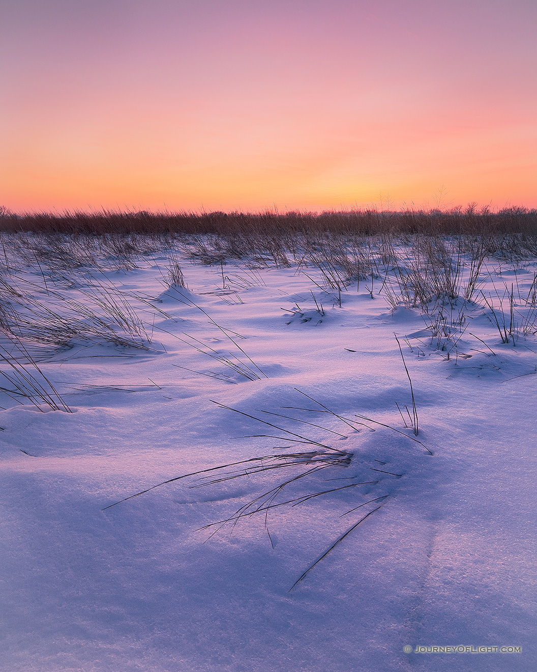 Evening descends on the cold, winter prairie at Boyer Chute National Wildlife Refuge near Ft. Calhoun, Nebraska. - Boyer Chute Picture