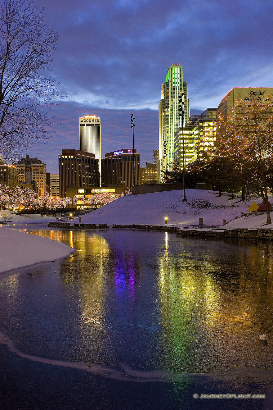 Every year Omaha Celebrates the Holiday Lights Festival after Thanksgiving and during Christmas and New Years by putting lights up in the downtown area around Gene Leahy Mall. - Omaha Picture