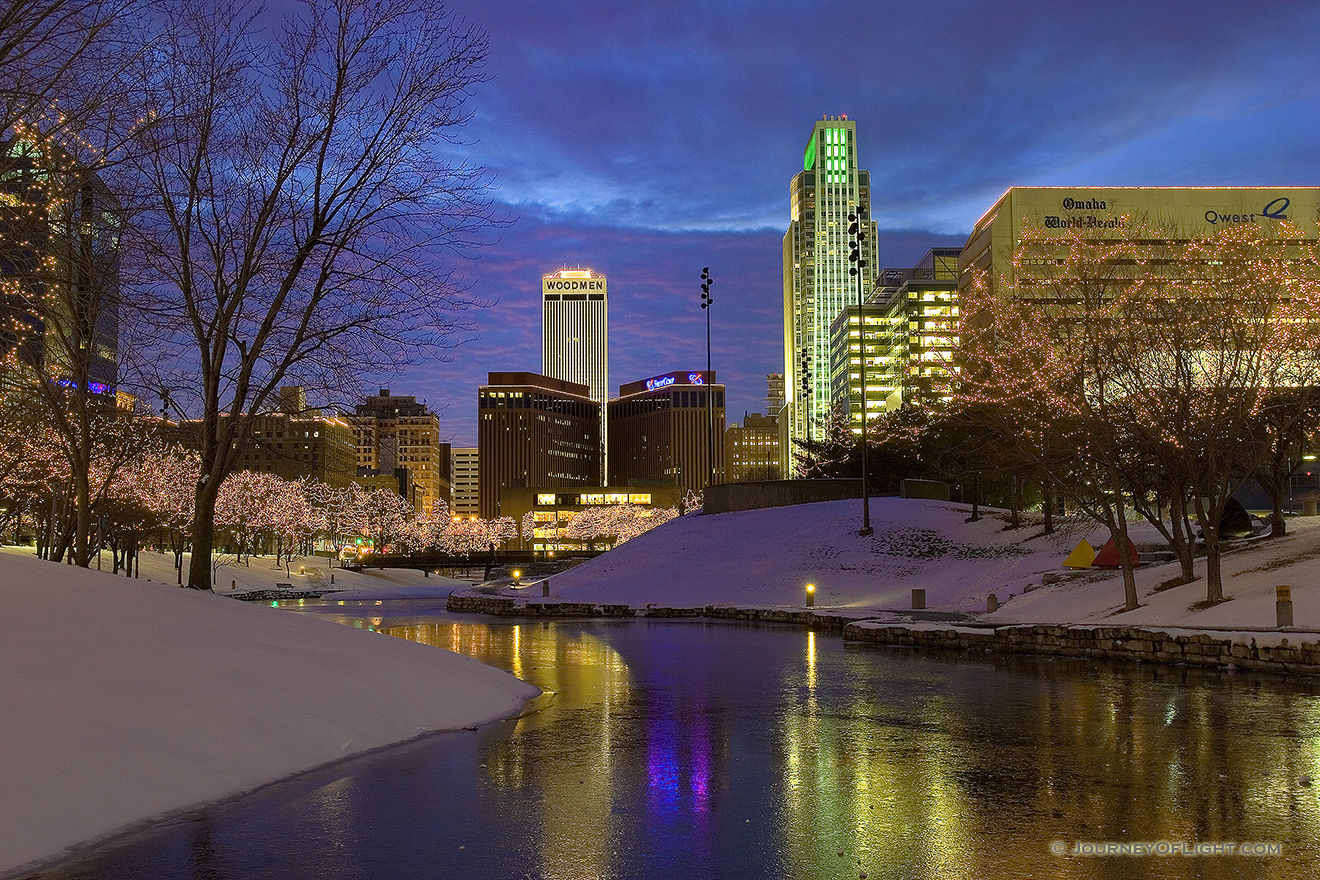 Every year Omaha Celebrates the Holiday Lights Festival after Thanksgiving and during Christmas and New Years by putting lights up in the downtown area around Gene Leahy Mall. - Omaha Picture