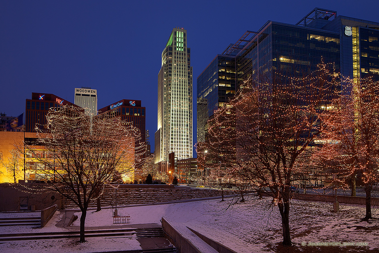 Every year Omaha Celebrates the Holiday Lights Festival after Thanksgiving and during Christmas and New Years by putting lights up in the downtown area around Gene Leahy Mall. - Omaha Picture