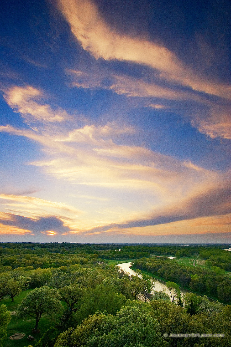 Sunset over the Platte River in Nebraska from the Tower at Mahoney State Park. - Mahoney SP Picture