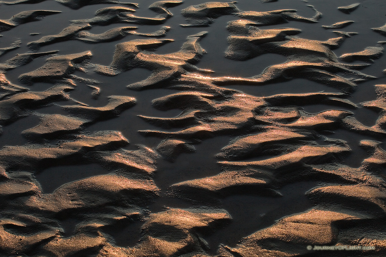 Capturing a photograph of a nature abstract, sand and water collide and intermingle to create interesting patterns along the banks of the Platte River in Eastern Nebraska. - Nebraska Picture