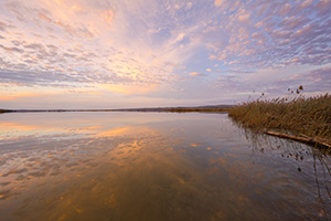 A beautiful sunset is reflected in the waters of the Missouri River at Niobrara State Park on the border of Nebraska and South Dakota. - Nebraska Photograph