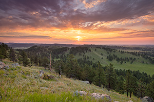 A scenic landcape photograph of a sunrise at Wind Cave National Park in western South Dakota. - South Dakota Photograph