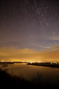 Stars shine brightly above the Missouri River at the Tri-State Overlook at Ponca State Park. - Nebraska Landscape Photograph