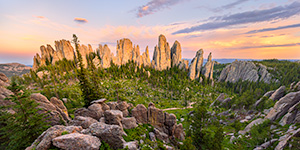Scenic landscape South Dakota photograph of sunset at the Cathedral Spires in Custer State Park, Black Hills. - South Dakota Photograph