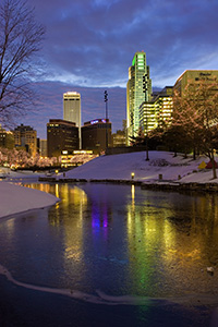 Every year Omaha Celebrates the Holiday Lights Festival after Thanksgiving and during Christmas and New Years by putting lights up in the downtown area around Gene Leahy Mall. - Nebraska Photograph