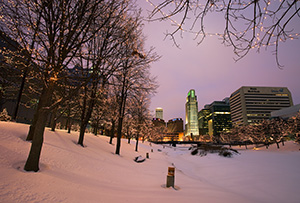 Every year Omaha Celebrates the Holiday Lights Festival after Thanksgiving and during Christmas and New Years by putting lights up in the downtown area around Gene Leahy Mall. - Nebraska Photograph