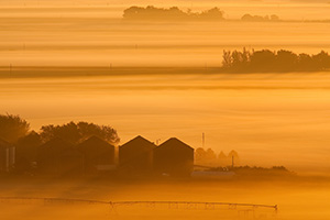 Sunlight grazes the fog as it rolls through the countryside across the Missouri from the Scenic Overlook at Ponca State Park in Dixon County. - Nebraska Photograph