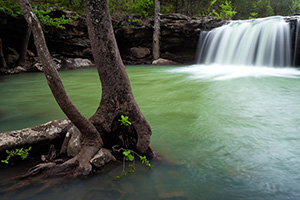 Water falls over Falling Water Falls just east of Pelsor (Sand Gap) Arkansas in the Ozark Mountains. - Arkansas Photograph