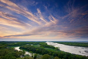 Sunset over the Platte River in Nebraska from the Tower at Mahoney State Park. - Nebraska Photograph