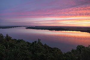 A beautiful sunrise illuminates the Missouri River from the scenic overlook at Ponca State Park in Dixon County. - Nebraska Photograph