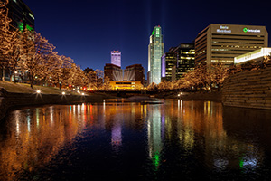 The Holiday Lights Festival in Downtown Omaha with thousands of holiday lights in the downtown area around Gene Leahy Mall. - Nebraska Photograph