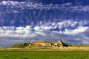 Chimney Rock in Nebraska under whispy clouds on a autumn morning. - Nebraska Photograph