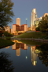 Downtown Omaha, Nebraska from the Central Park Mall just before dawn. - Nebraska Photograph