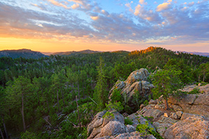 Scenic landscape photograph of a beautiful morning sunrise over the Black Hills, South Dakota. - South Dakota Photograph