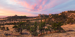 A scenic landscape photograph of a beautiful sunrise over Fort Robinson State Park in Northwestern Nebraska. - Nebraska Landscape Photograph