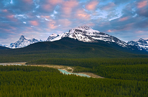 A serene view from Glacier Point in Banff National Park at sunset. - Rockies Photograph