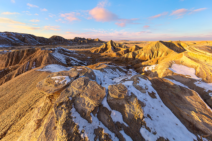 Scenic landscape photograph of Toadstool Geologic Park in western Nebraska after snow. - Nebraska Photography