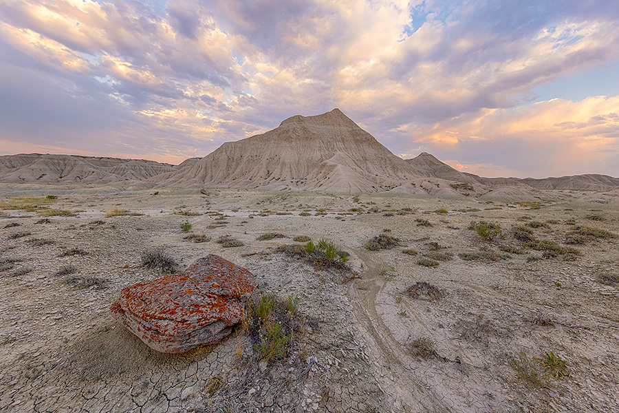 A scenic landscape photograph of twilight over the badlands Toadstool Geologic Park in western Nebraska. - Nebraska Photography