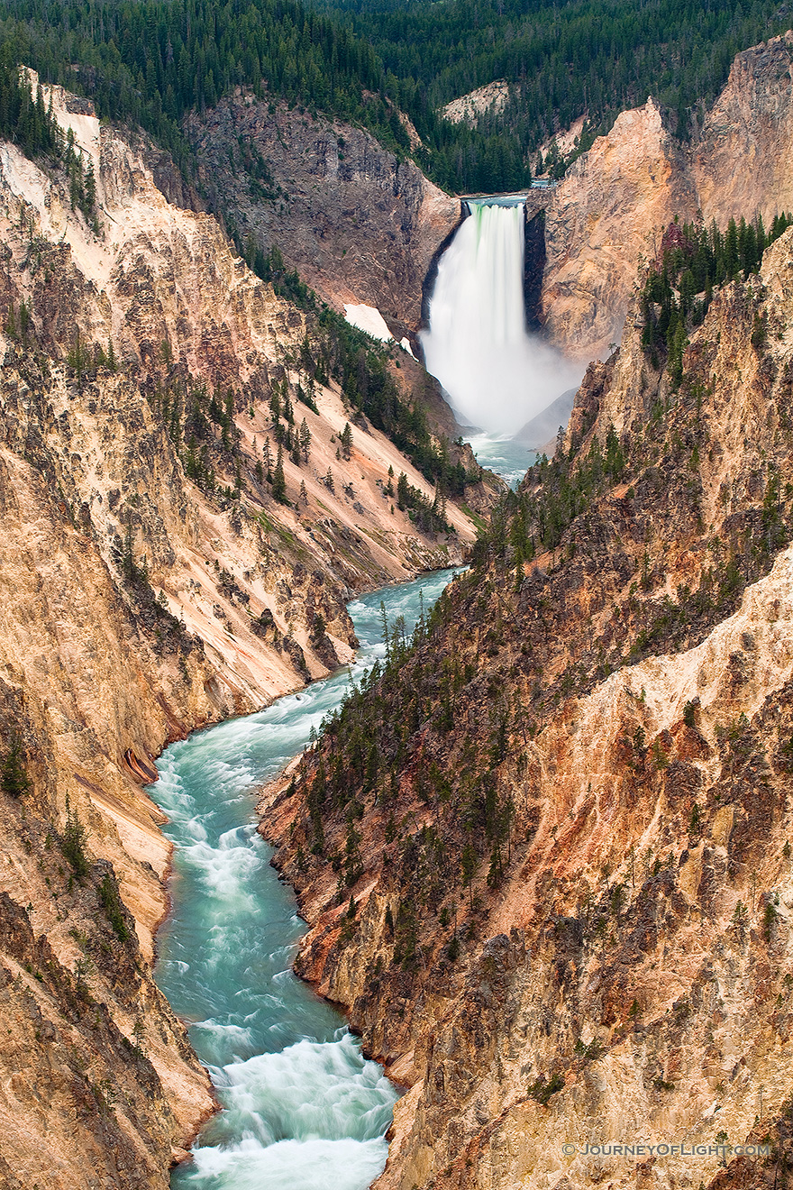 The Yellowstone River tumbles 308 feet into the Grand Canyon of the Yellowstone, the largest major waterfall by volume in the Rocky Mountains. - Yellowstone National Park Picture