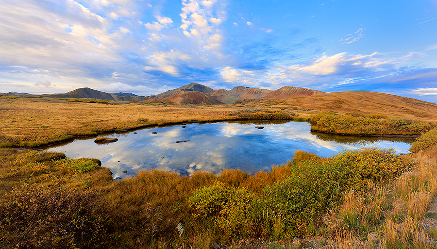 Scenic photograph of a tarn on the tundra near Independence Pass, Colorado. - Colorado Photography