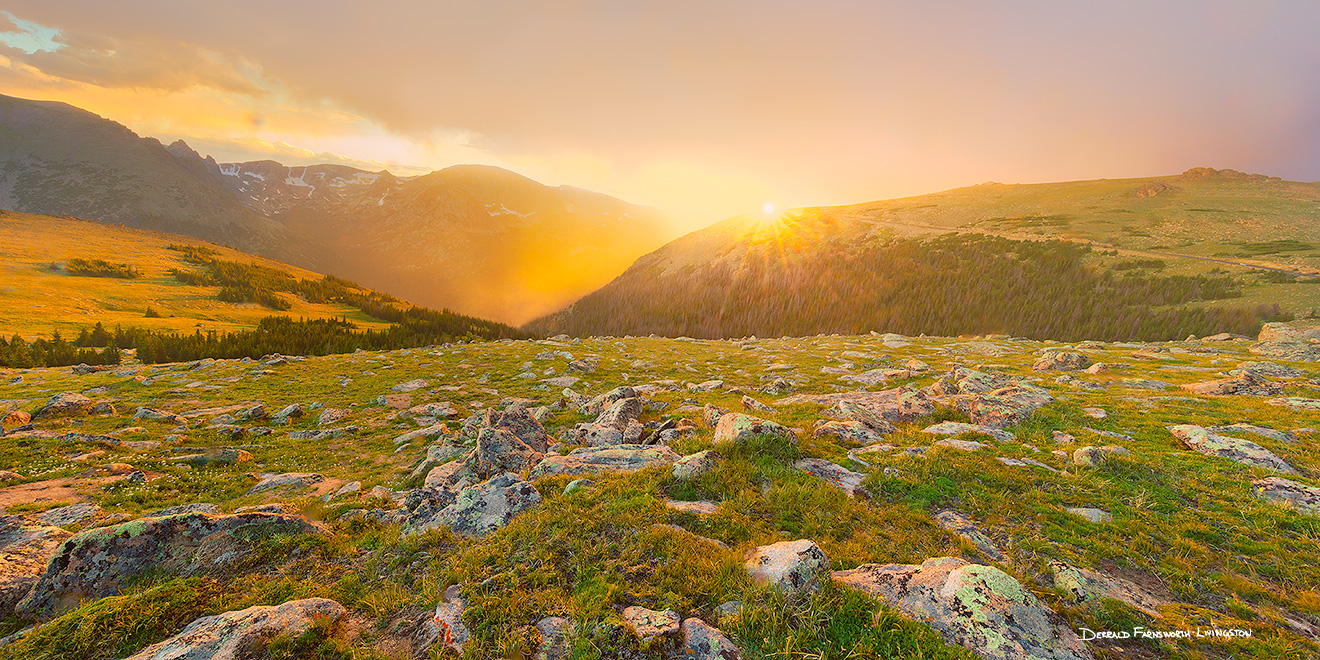 A landscape photograph of a beautiful sunset on the tundra of Rocky Mountain National Park in Colorado. - Colorado Picture