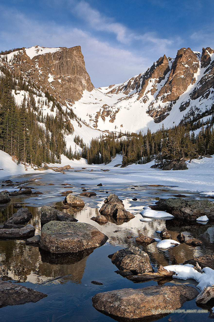 A snowy Dream Lake and Hallett Peak in Rocky Mountain National Park, Colorado. - Rocky Mountain NP Picture