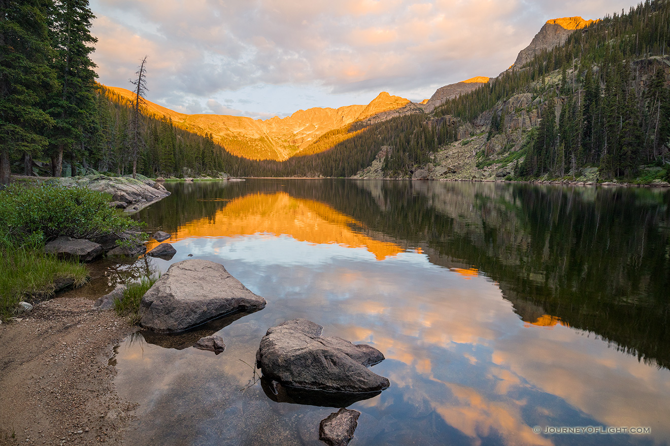 Scenic landscape photograph of Lake Verna in the backcountry of Rocky Mountain National Park, Colorado. - Colorado Picture