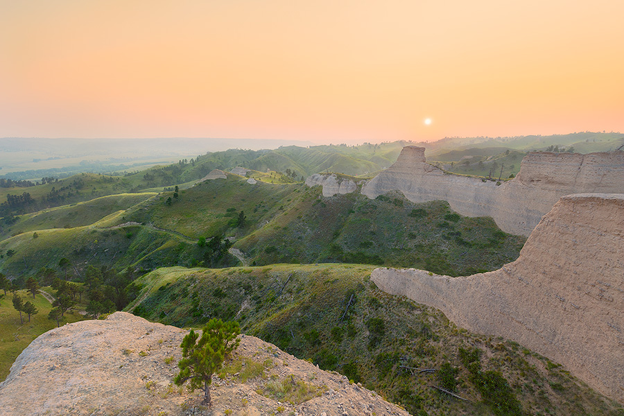 A Nebraska scenic landscape photograph of Fort Robinson State Park from a Bluff with wildlife smoke. - Nebraska Photography