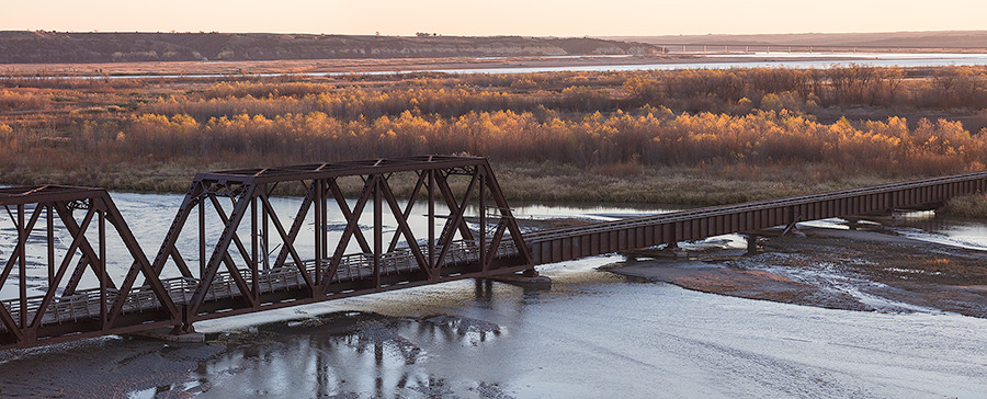 A photograph of the converted railroad trestle over the Niobara River in Northeastern Nebraska. - Nebraska Photography