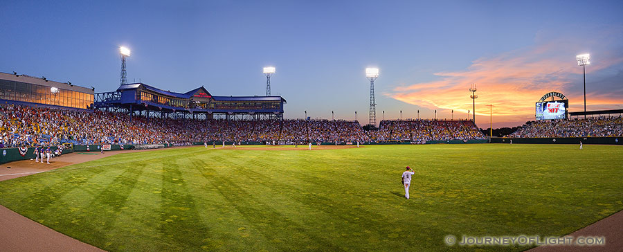 Game 14 of the 2010 College World Series, South Carolina competed against Clemson.  South Carolina went on to the win the game and the series, the last year of 60 total that the series was played at Rosenblatt Stadium.  This photograph is a combination of 4 exposures stitched together for detail. - Omaha Photography