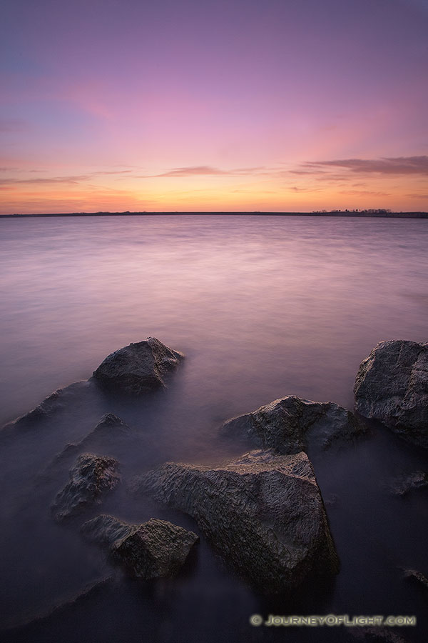 Just before sunrise on a fall morning, the early morning light begins to illuminate Branched Oak Lake in Lancaster County, Nebraska. - Nebraska Photography