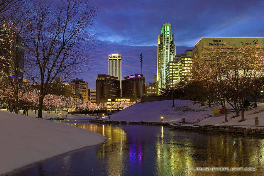 Every year Omaha Celebrates the Holiday Lights Festival after Thanksgiving and during Christmas and New Years by putting lights up in the downtown area around Gene Leahy Mall. - Omaha Photography