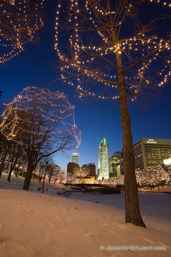 Every year Omaha Celebrates the Holiday Lights Festival after Thanksgiving and during Christmas and New Years by putting lights up in the downtown area around Gene Leahy Mall. - Omaha Photography