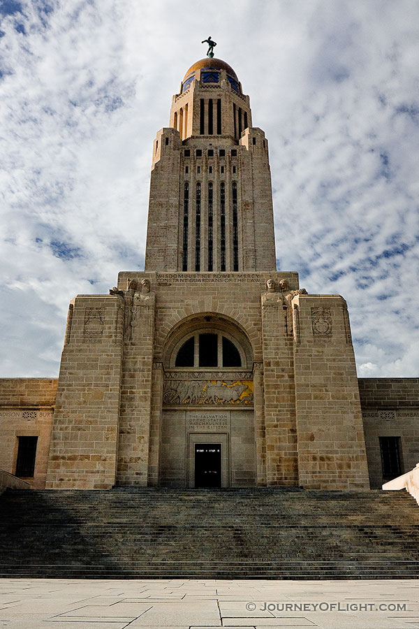 A view of the eastern face of the Nebraska state capitol building in Lincoln. - Lincoln Photography