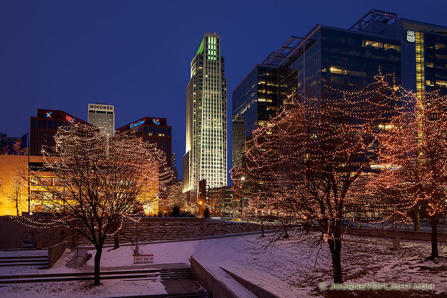 Every year Omaha Celebrates the Holiday Lights Festival after Thanksgiving and during Christmas and New Years by putting lights up in the downtown area around Gene Leahy Mall. - Omaha Photography