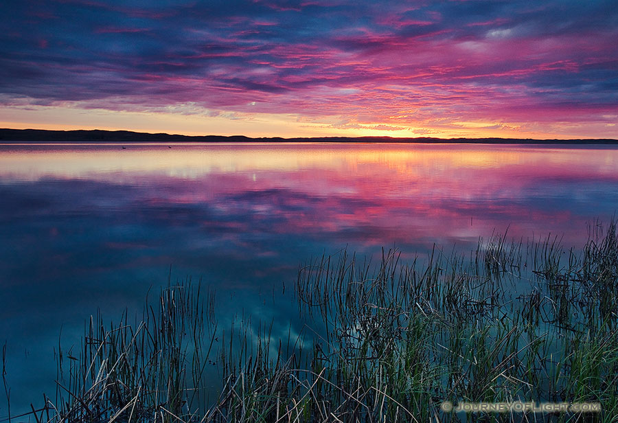 A small lake nestled in the Sandhills reflects the rising sun on a cool spring morning. - Valentine Photography