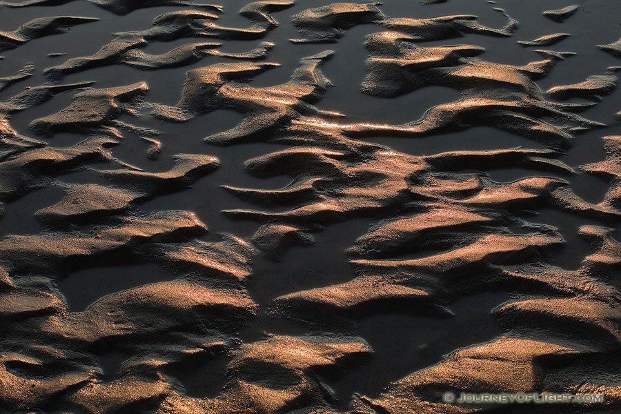 Capturing a photograph of a nature abstract, sand and water collide and intermingle to create interesting patterns along the banks of the Platte River in Eastern Nebraska. - Nebraska Photography